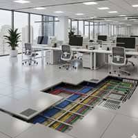 Raised wooden flooring in corporate office interior